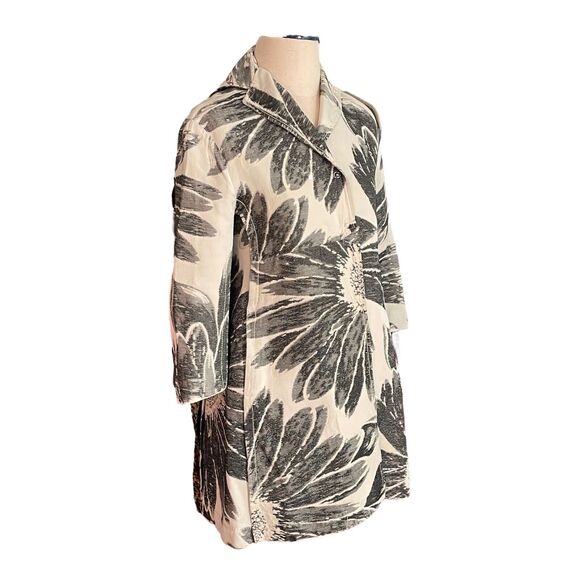 2008 Peachoo + Krejberg Black‎ And Cream Floral Print Dress Coat Size Small - Picture 2 of 9